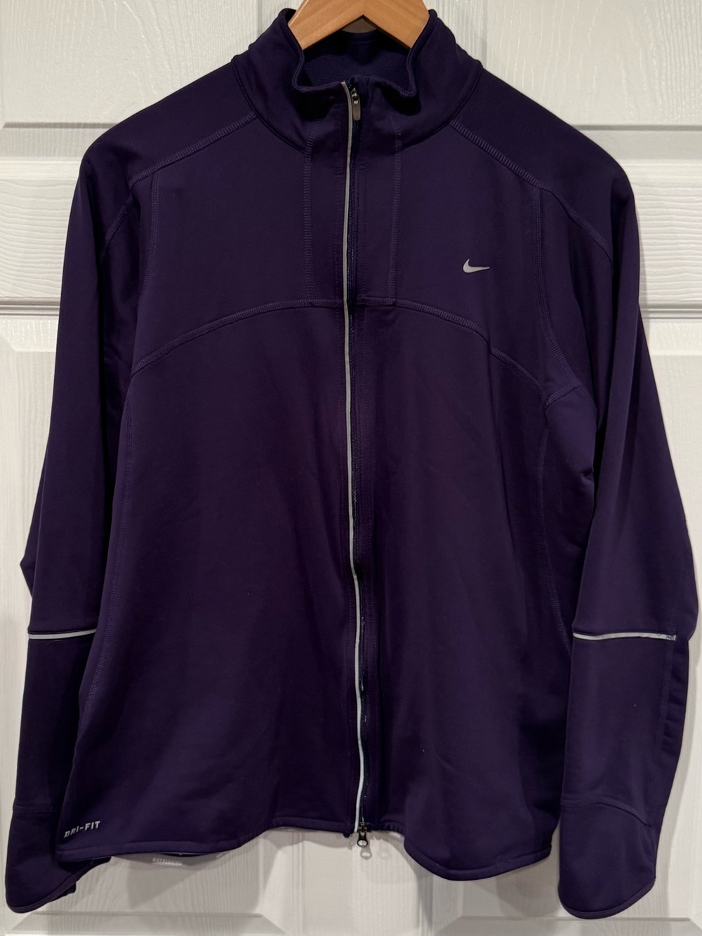 Nike Running Dri-FIT Women Purple Full Zip Fleece Track Jacket Reflective XL O36
